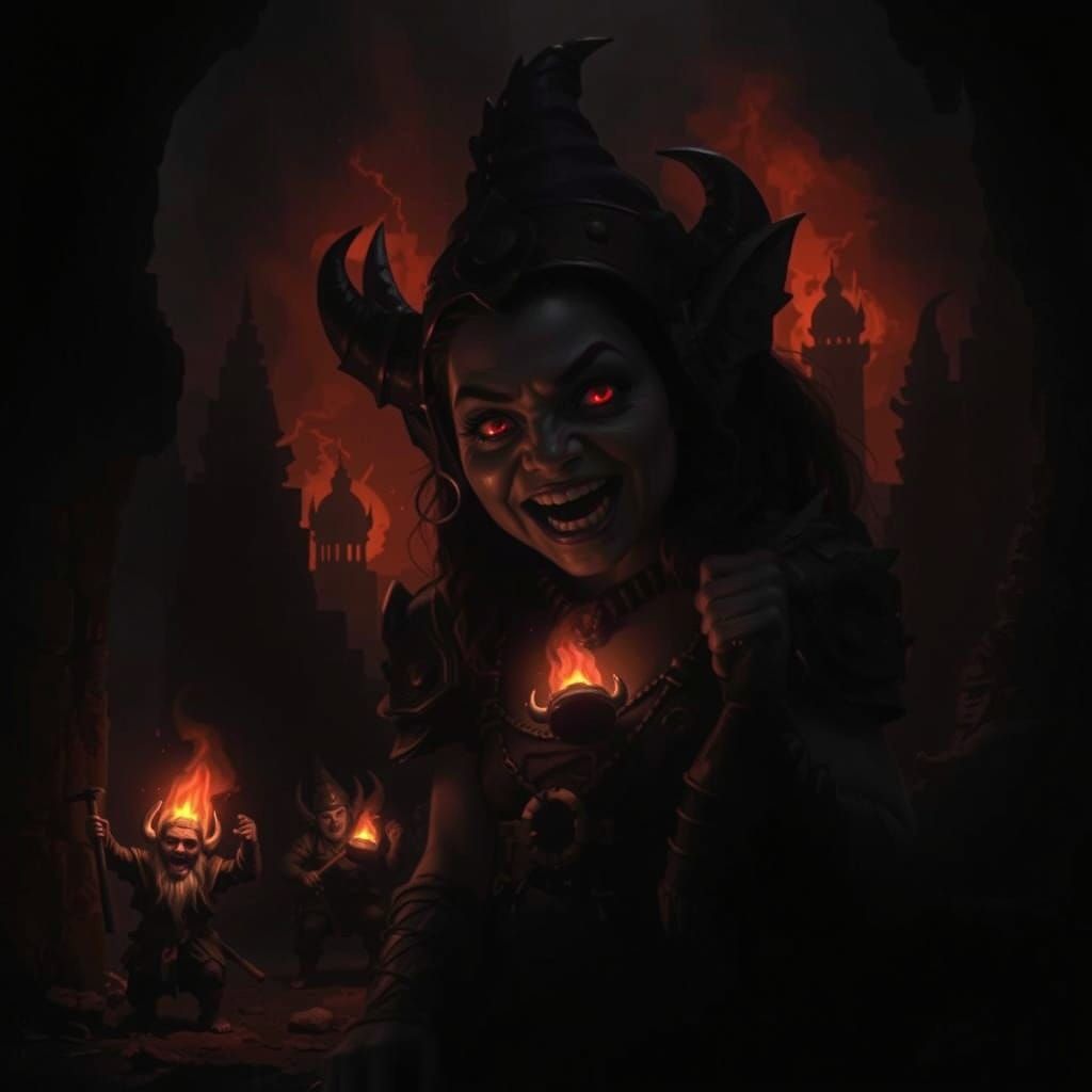 Gnomes Battle Demons in Dark Fantasy Tomb
