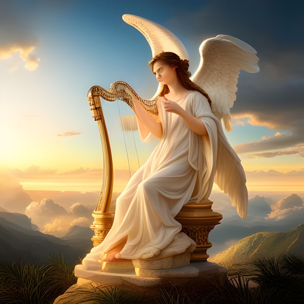 Winged Angel Plays Harp in Heaven