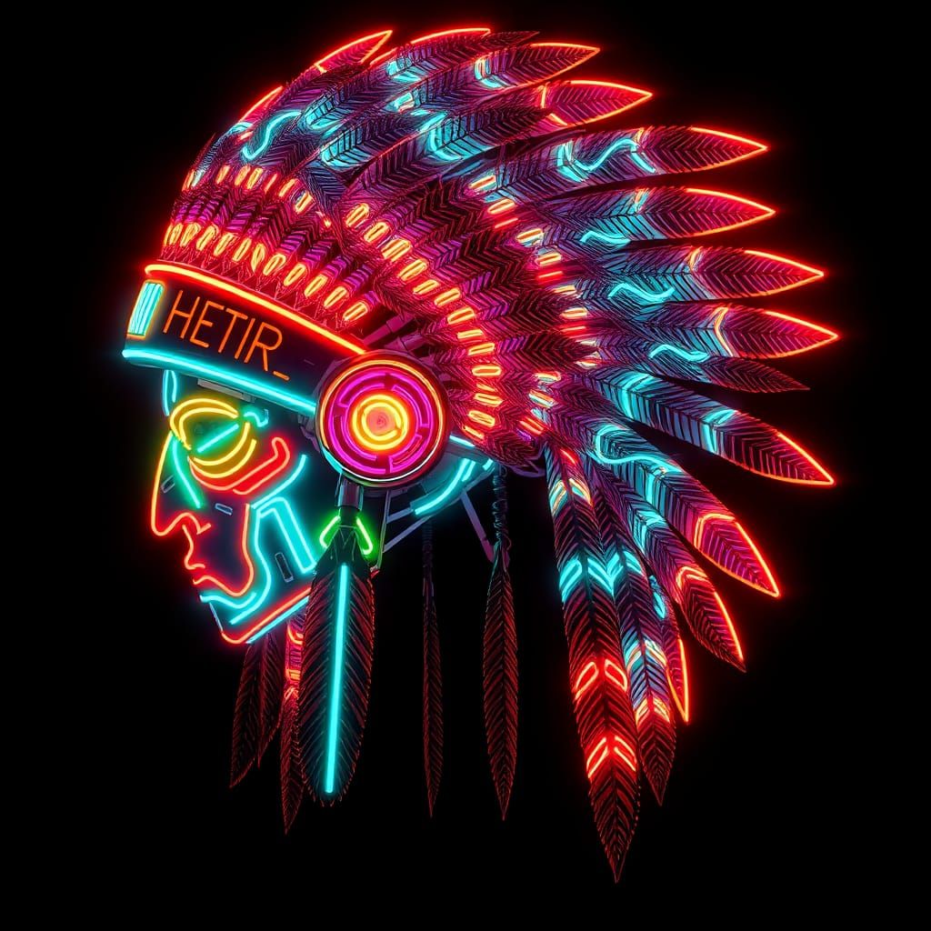 Native American headdress made out of neon bulbs