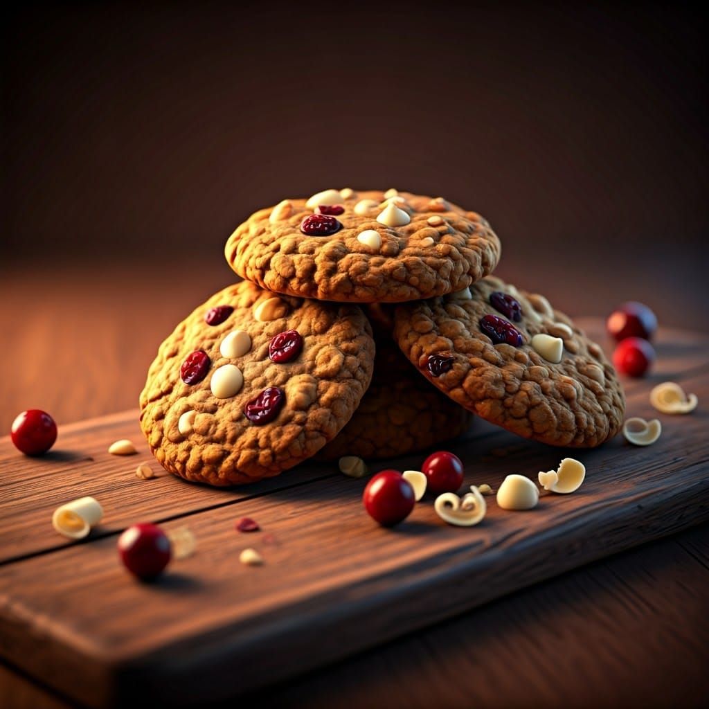 Cranberry White Chocolate Oatmeal Cookies in 3D