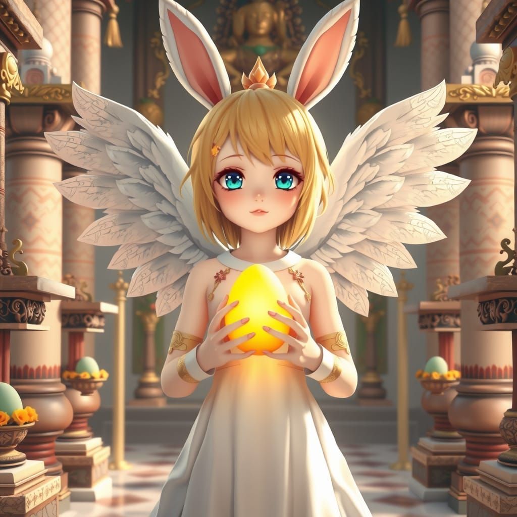 Easter Angel in Hindu Temple, Anime Art