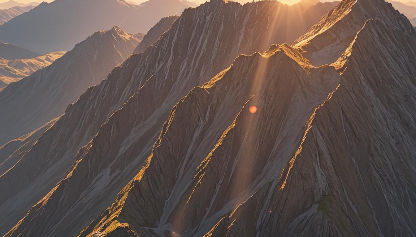 Serene Mountain Sunset with God Rays in 3D