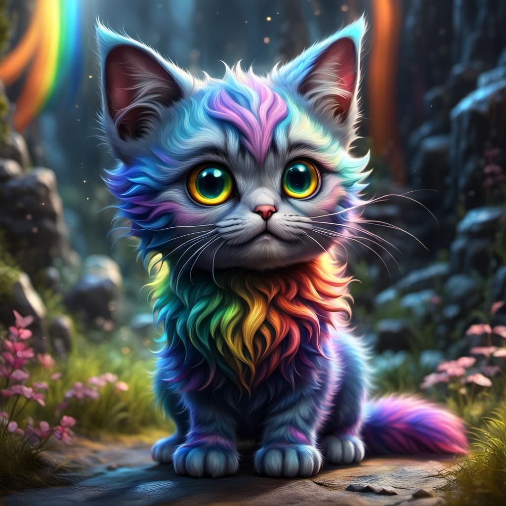 Mythical Rainbow Kitten: Fantasy Concept Art