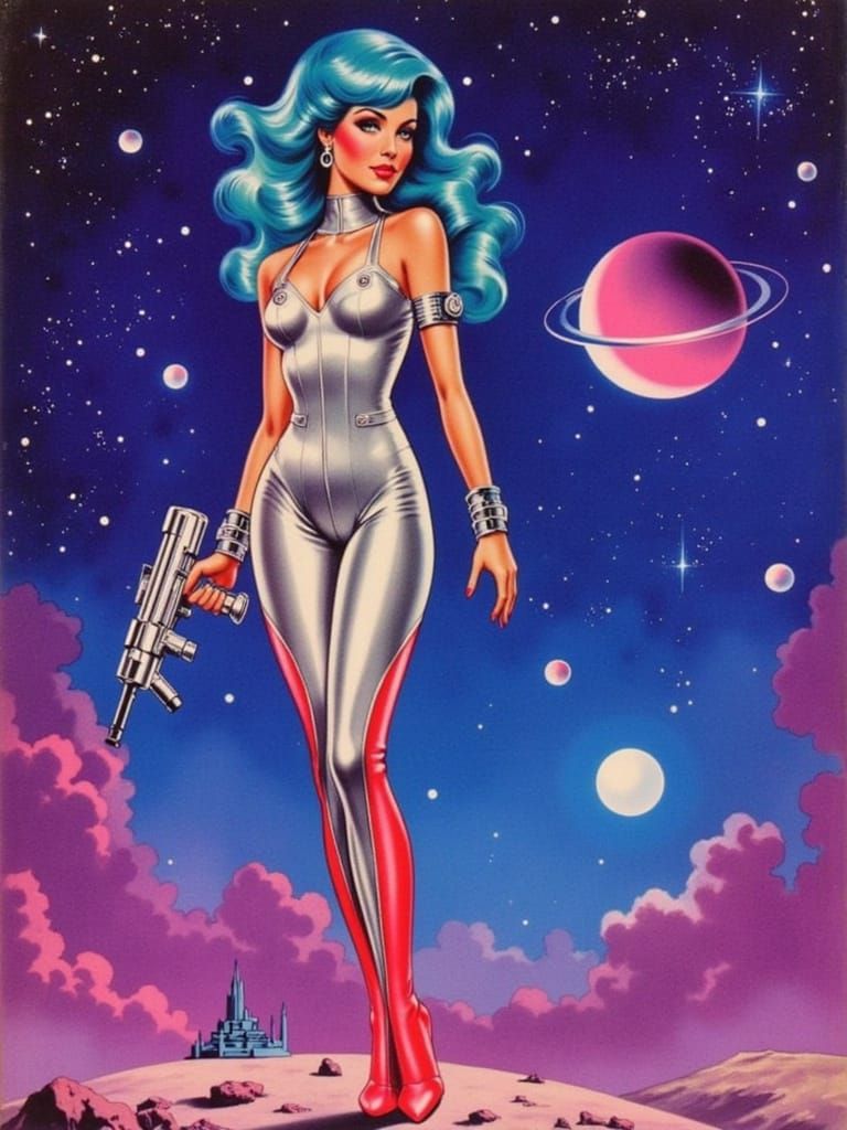 Galactic Desire Cover Art in Retro-Futuristic Comic Style