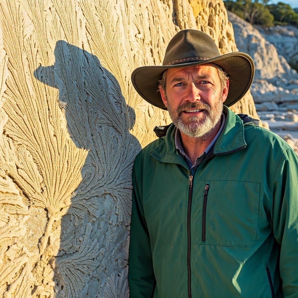 Geologist and Fossilized Coral in Portrait Photography Style