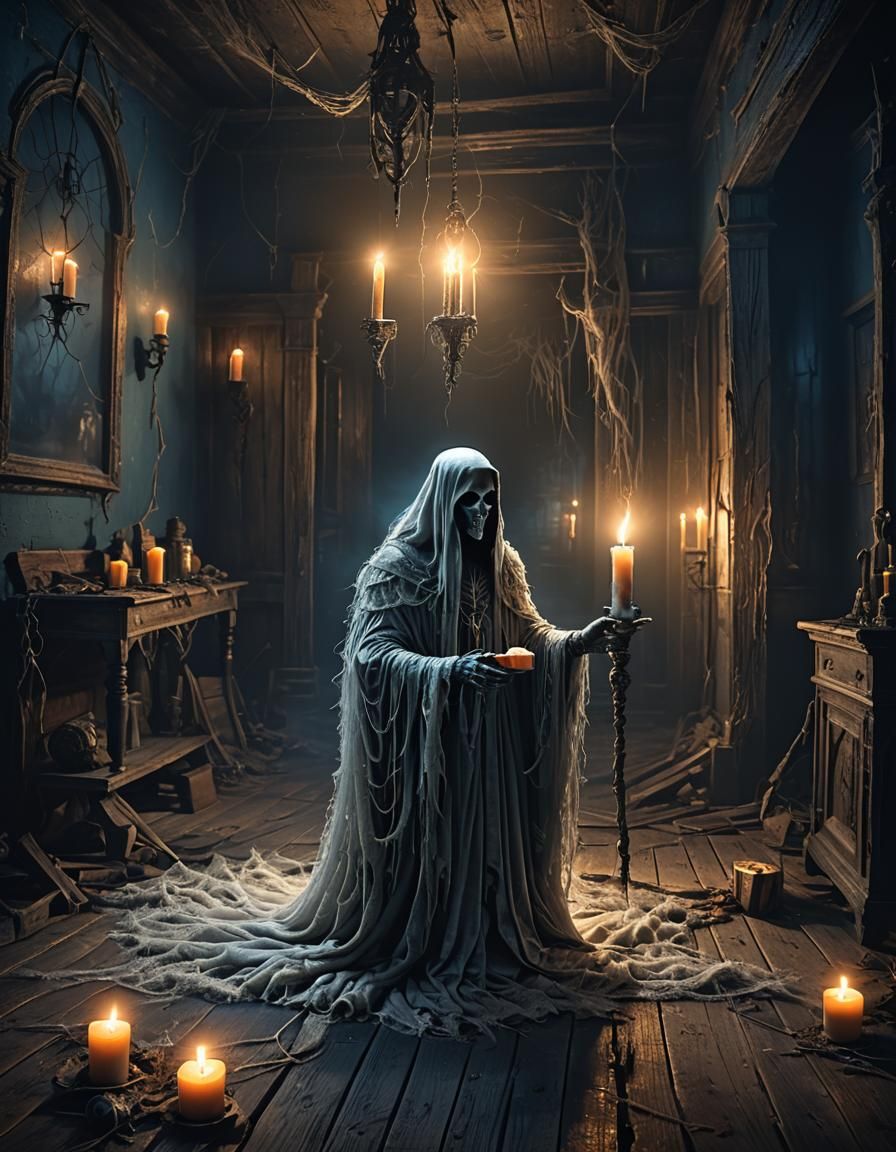 "a haunted house, entirely filled with eerie details, there ...