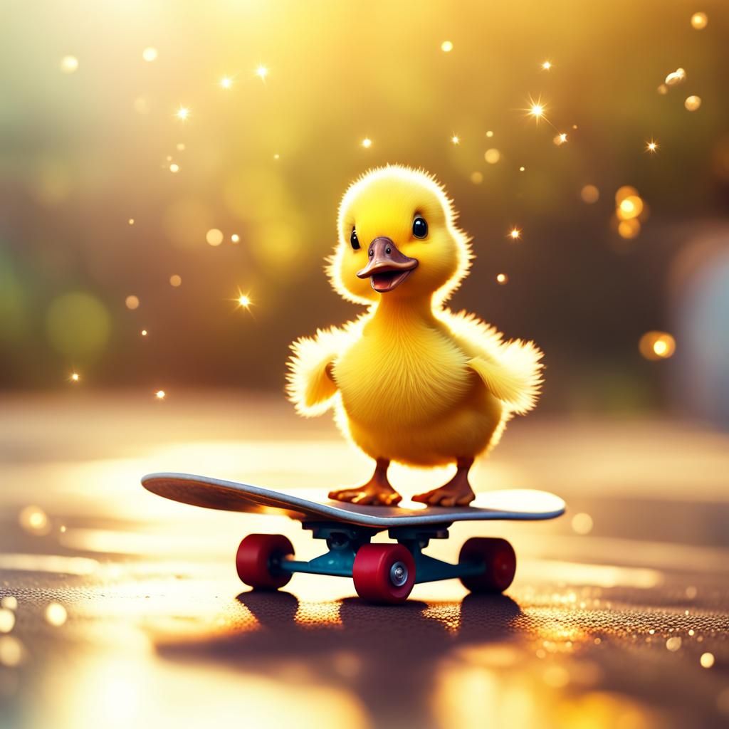 Adorable Duckling's Magical Skateboard Ride
