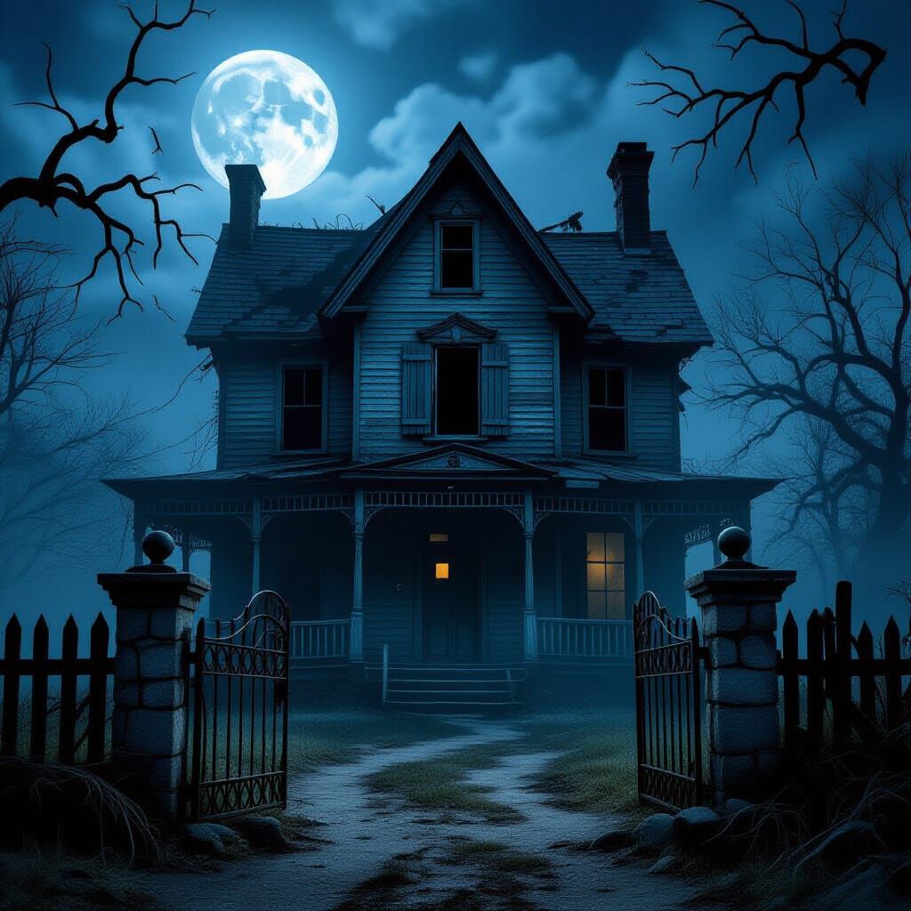 Haunted House Under Full Moon