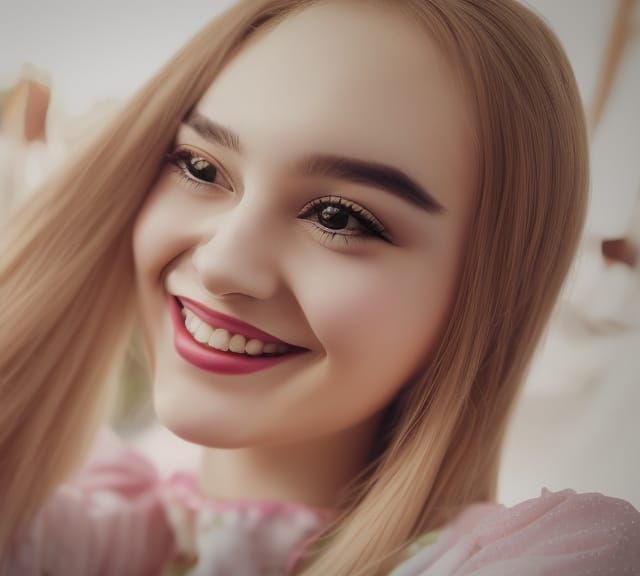 Cute Girl Smiling with E-Girl Kawaii Makeup