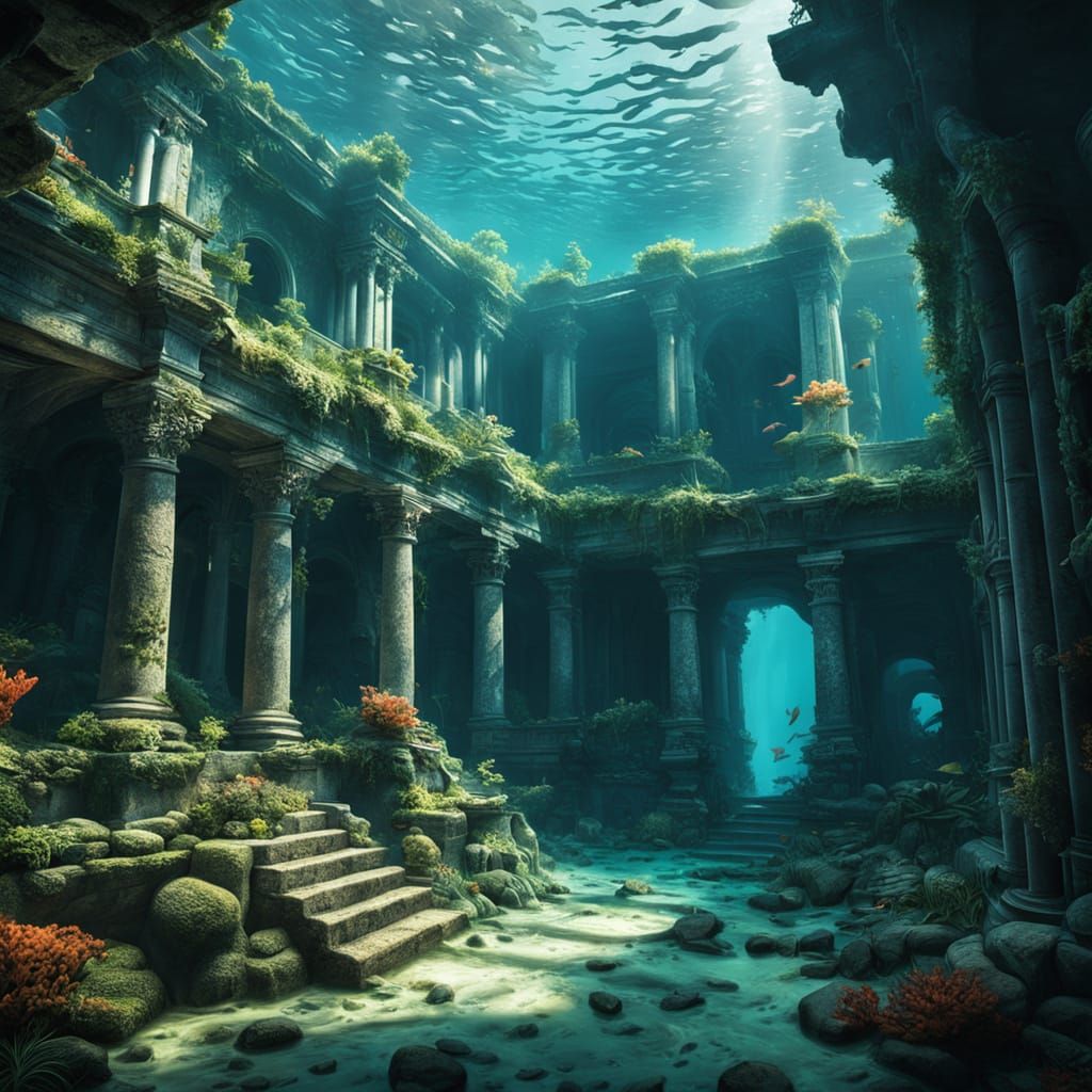 Hyperrealistic Sunken City Underwater Photography
