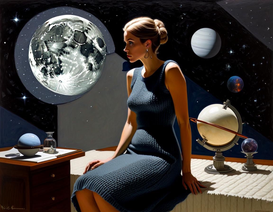 Astronomer in Space: Chiaroscuro Oil Painting