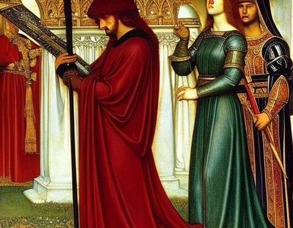 16k resolution, art by John William Waterhouse Dante Gabriel Rossetti Edward Burne-Jones Pre-Raphaelites, Guinevere, wit...