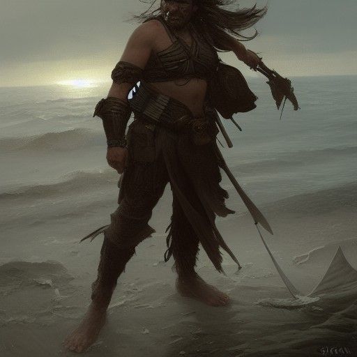 Sinister Warrior Portrait by the Shore