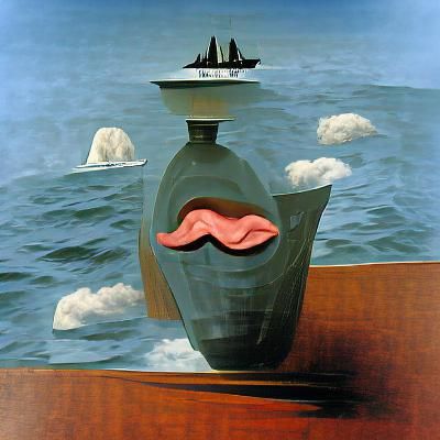 Loose Lips Sink Ships in Magritte Style