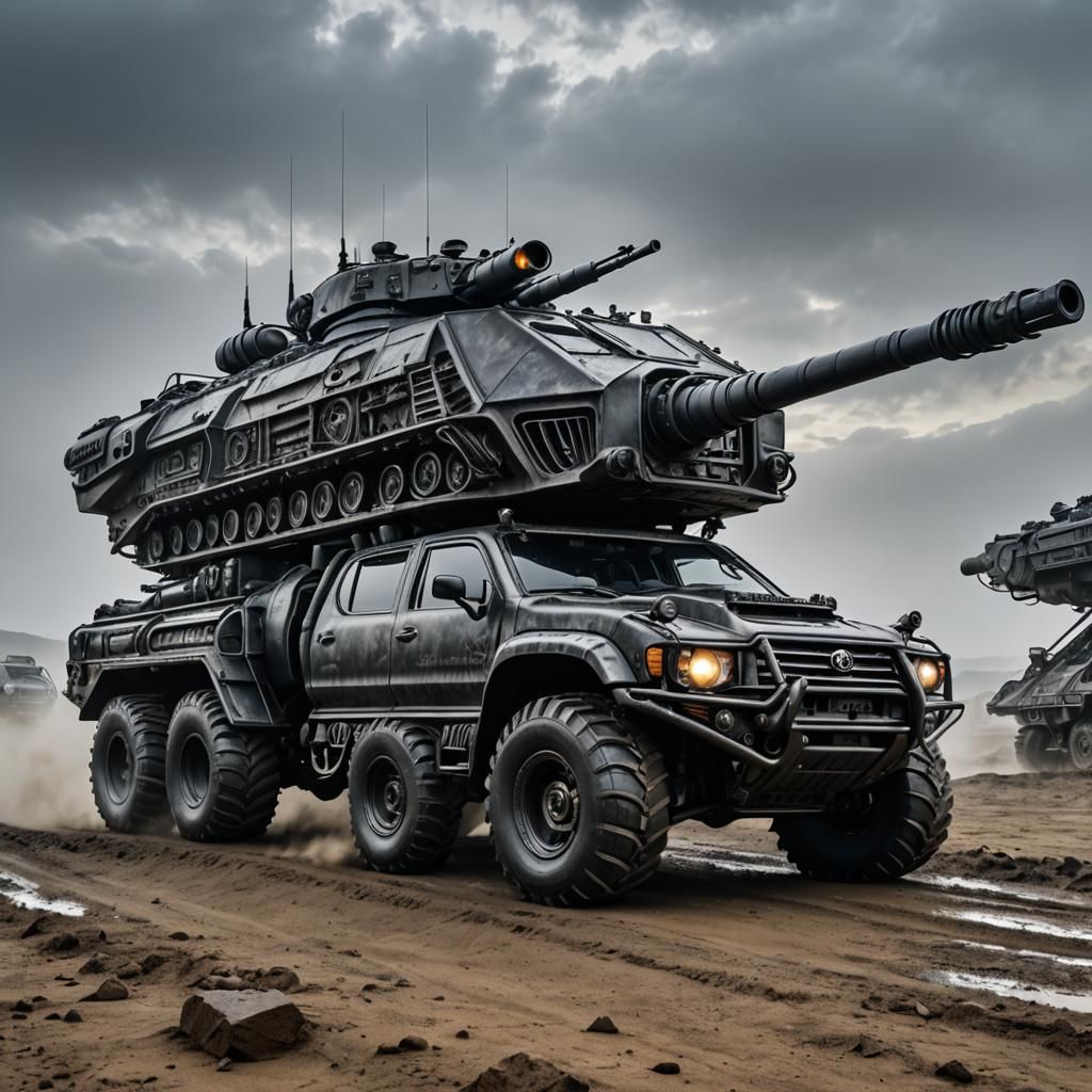 Alien Toyota Hilux with Tank Cannon in Giger Style