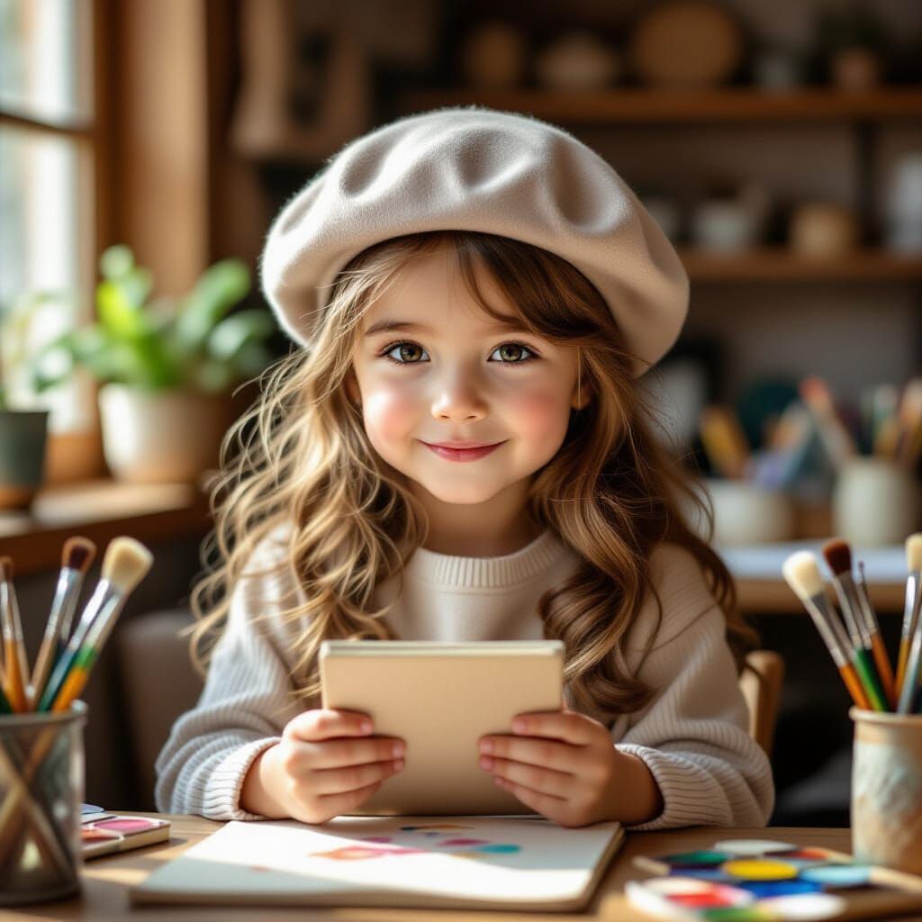 Young Artist in Cozy Studio, Ultra-Realistic Photo