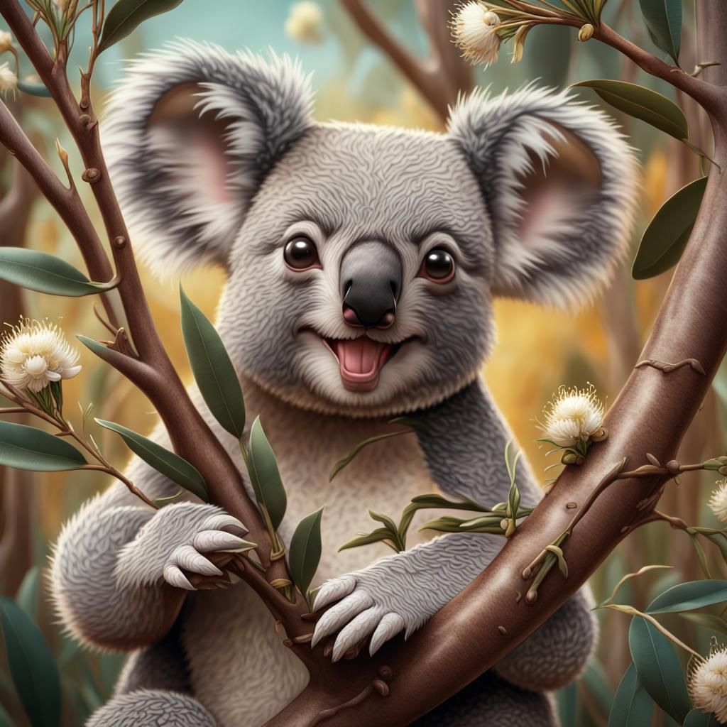 Koala and Kangaroo Calendar Scene in Fantastical Art