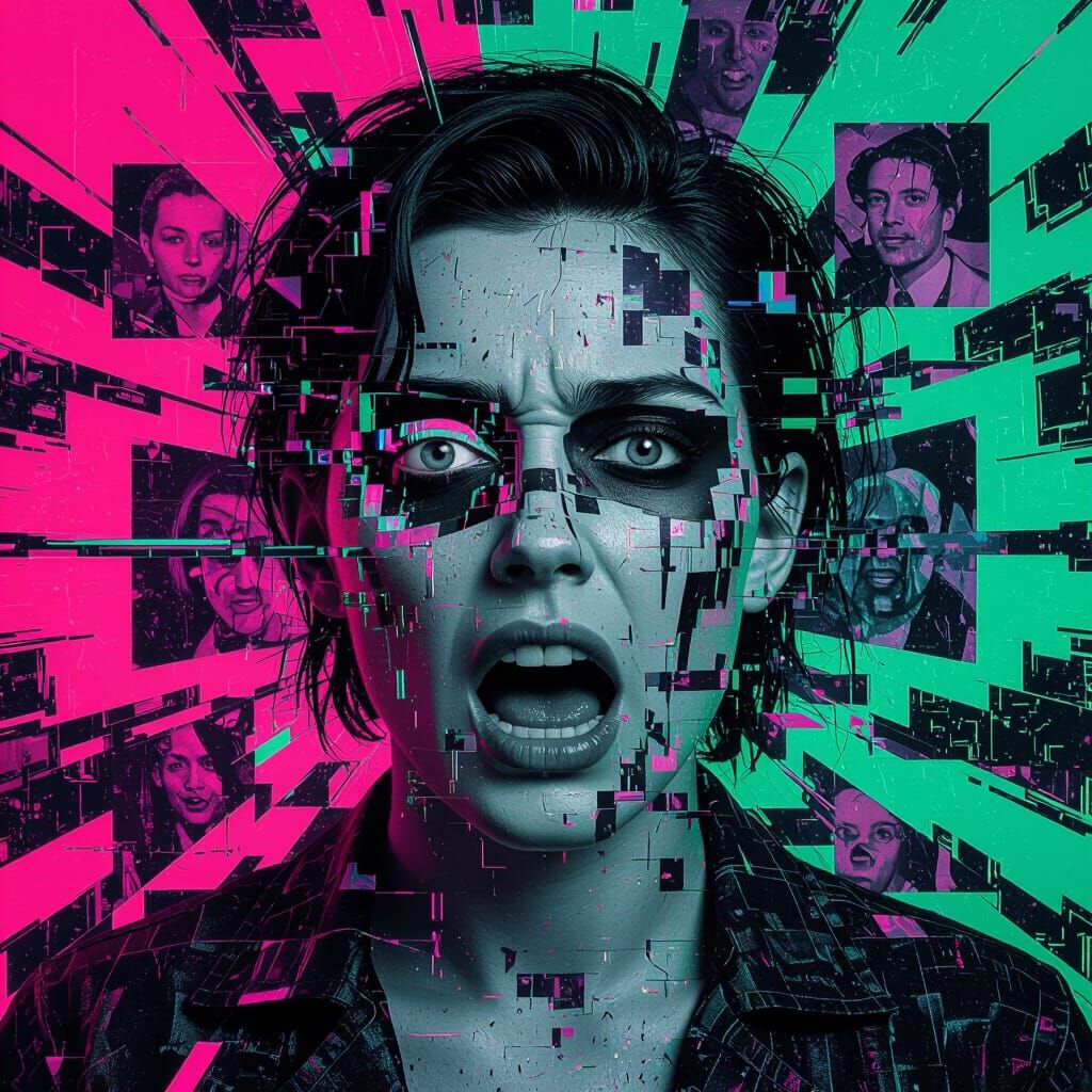 Surreal Glitchy Digital Collage of Brainrot Imagery