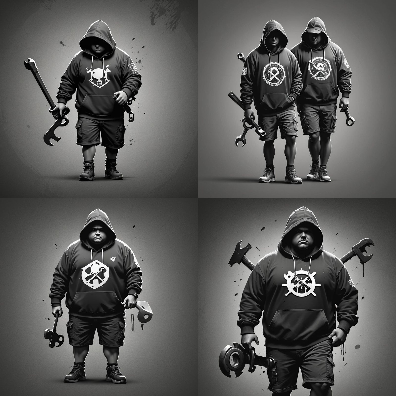 Chubby Man Silhouette Logo with Wrench