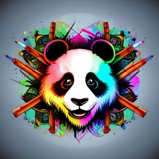 panda steampunk clouds graffiti drawing painting