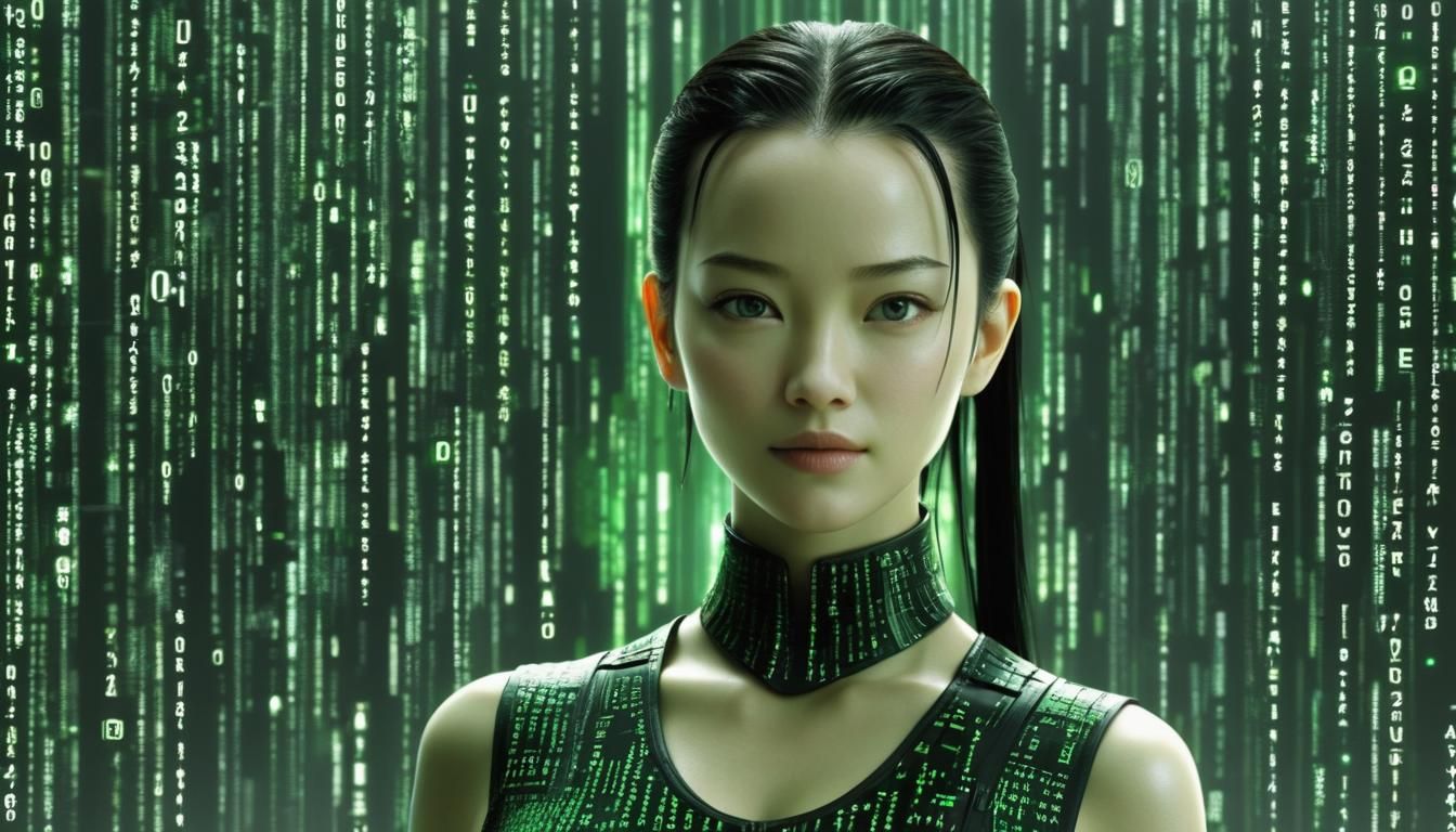 a Beautiful adorable-girl of Matrix movie, duality universe ...