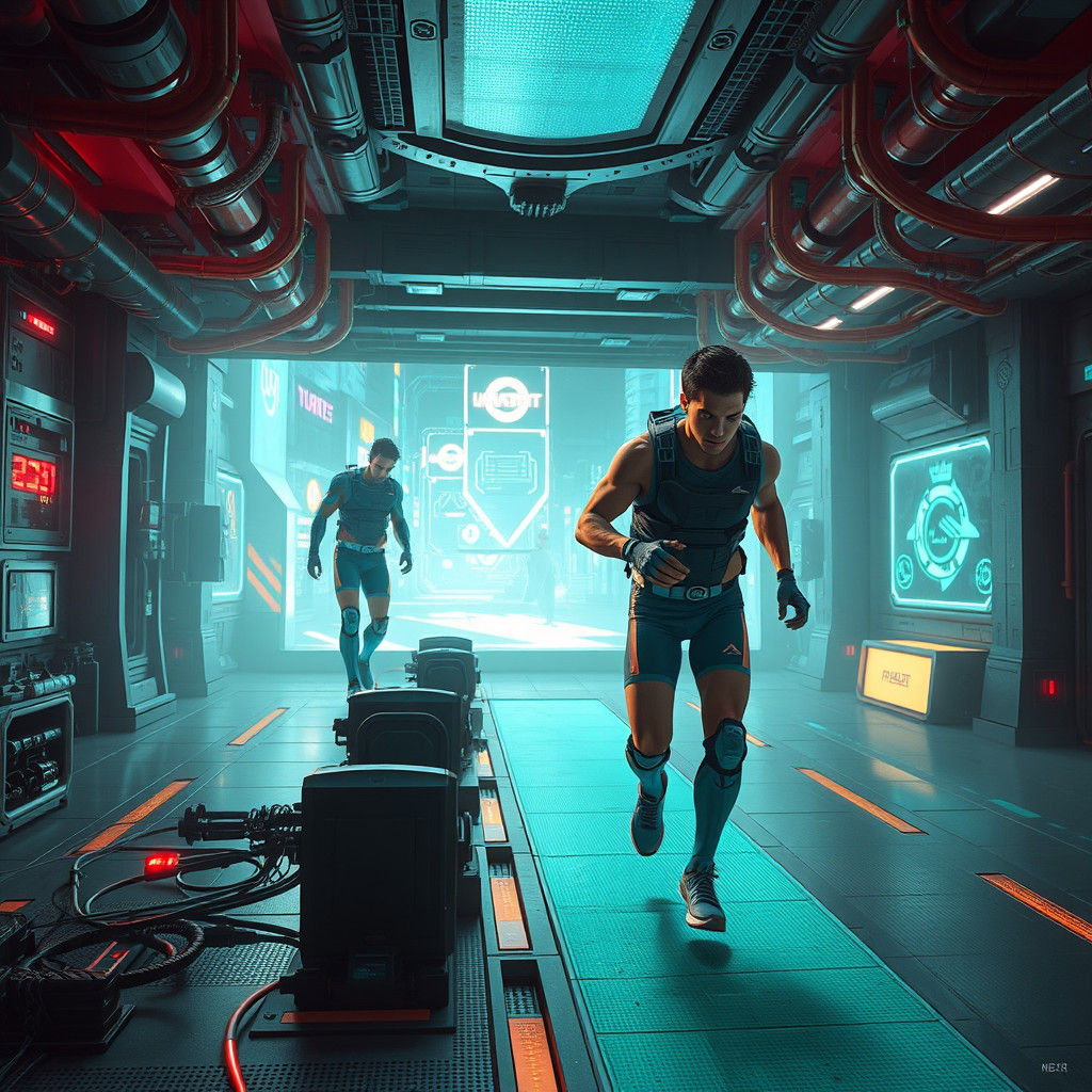 Futuristic Athletes Train in Dystopian Cityscape