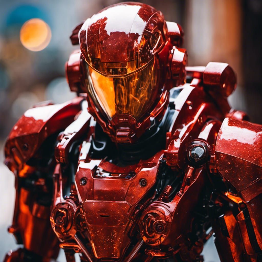 Striking Portrait of a Transparent Red Mech Suit