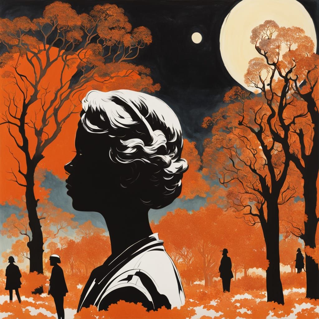 Cosmic Autumn Forest with Starship Silhouette