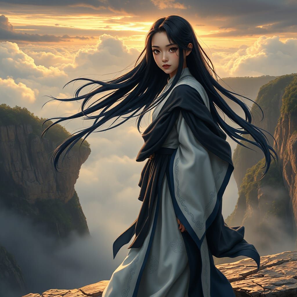 Anime-Inspired Nun Warrior in Ethereal Landscape