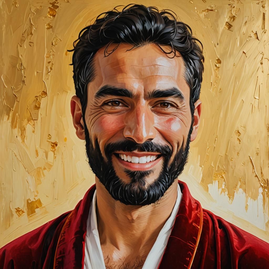 Handsome Iranian-German-Peruvian Man in Velvet Bathrobe