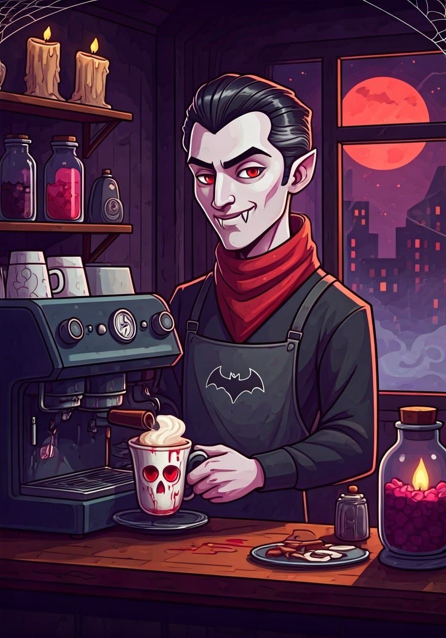 Spooky Barista Dracula Serves Up Whimsical Coffee