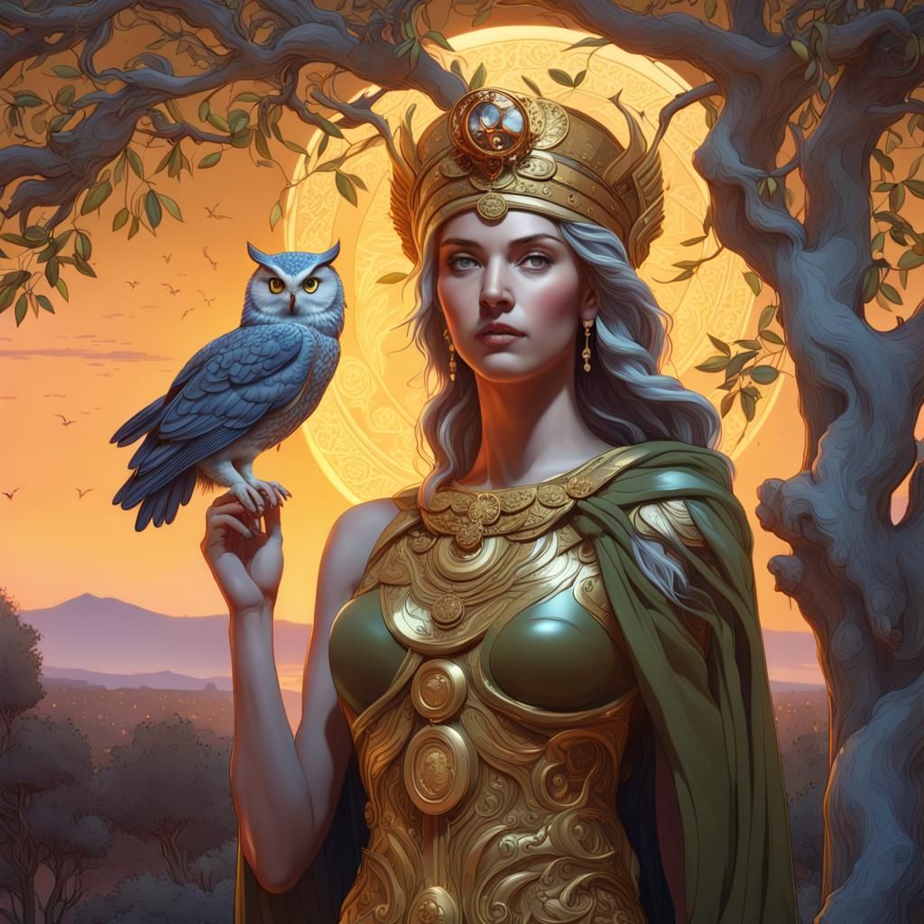 Athena Watching Over The City From An Olive Grove