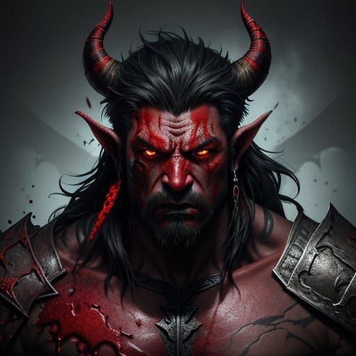 Fierce Tiefling Barbarian Portrait in Hyperrealism