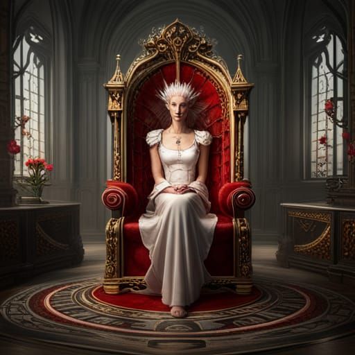 Brain on Bloody Floral Throne: Detailed Matte Painting