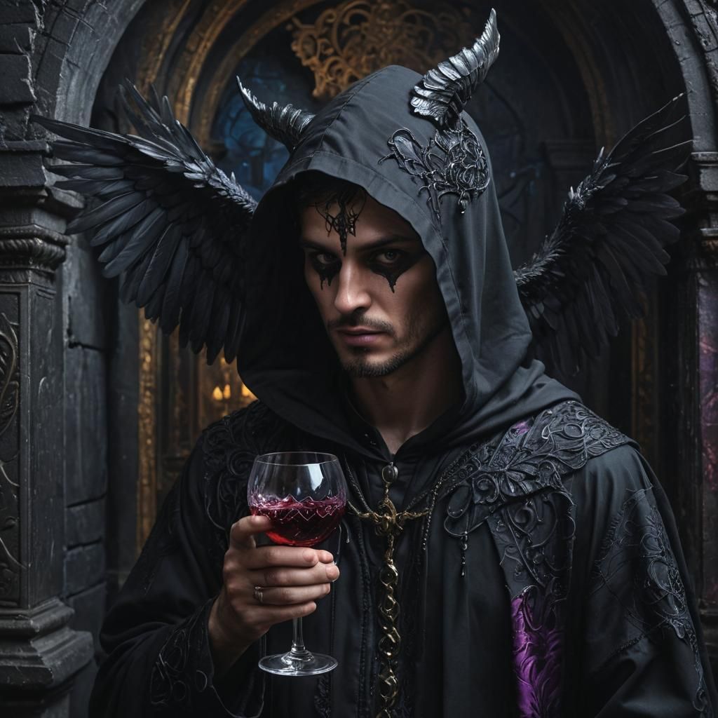 Gothic Sommelier in Obsidian Temple: Dark Fantasy Portrait