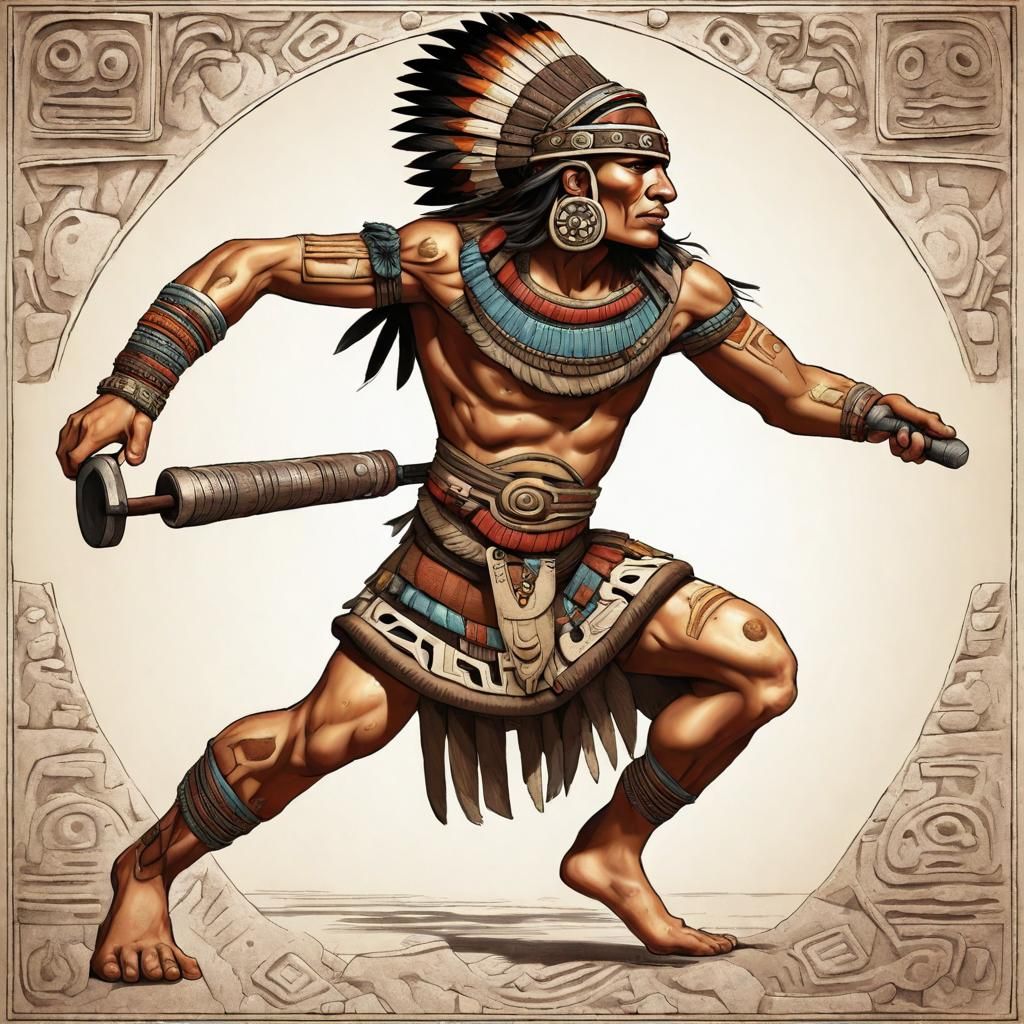 Aztec Warrior with Sling in Ancient Times