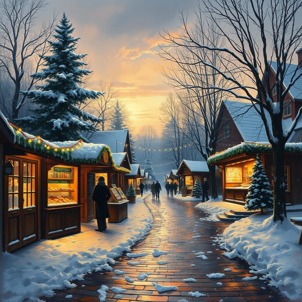 Magical Winter Christmas Market in Warm Light
