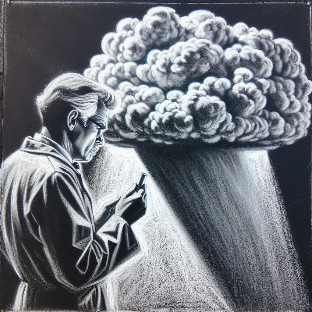 Chalk Art of Scientist Gazing at Cloud