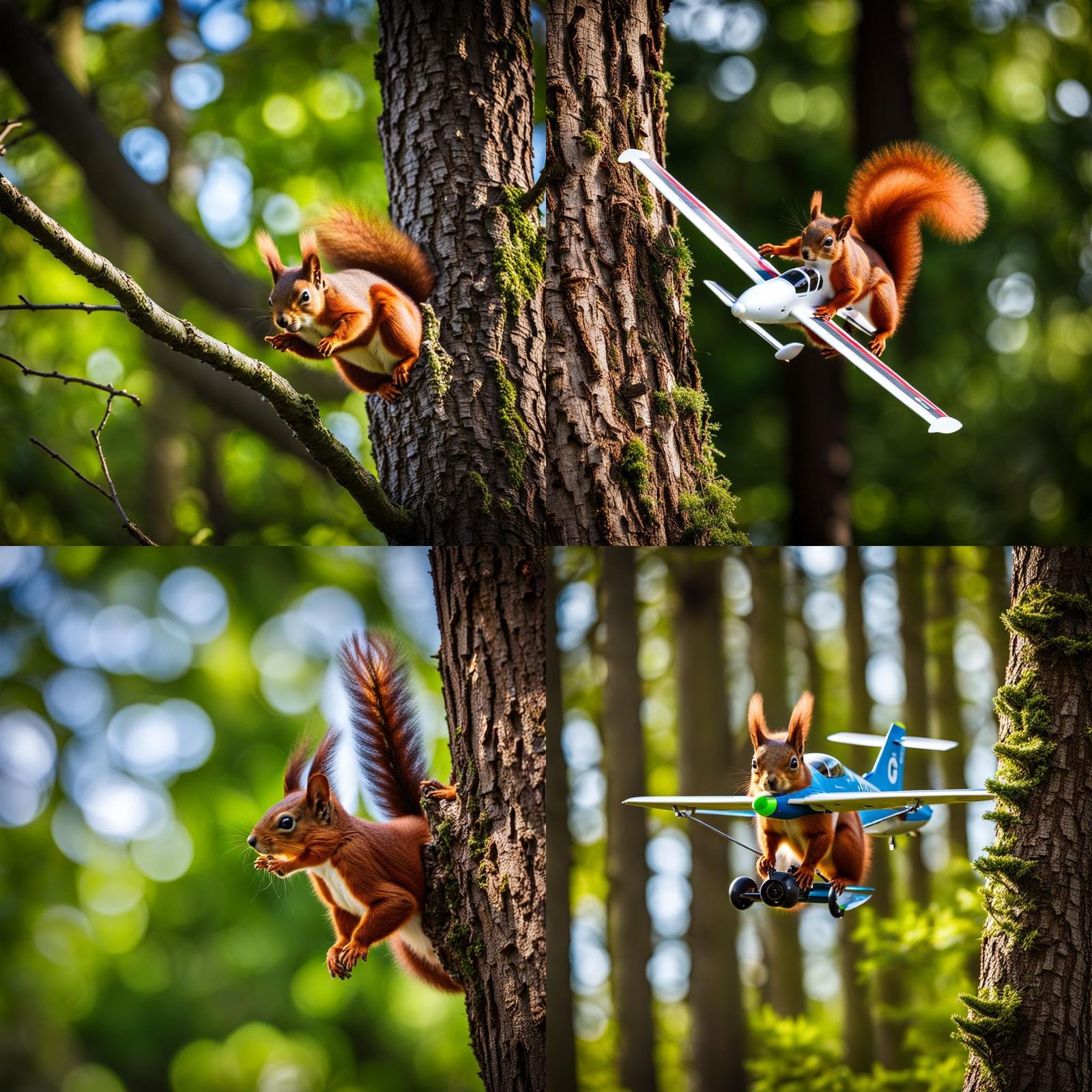 Red Squirrel Soaring in Remote Controlled Plane
