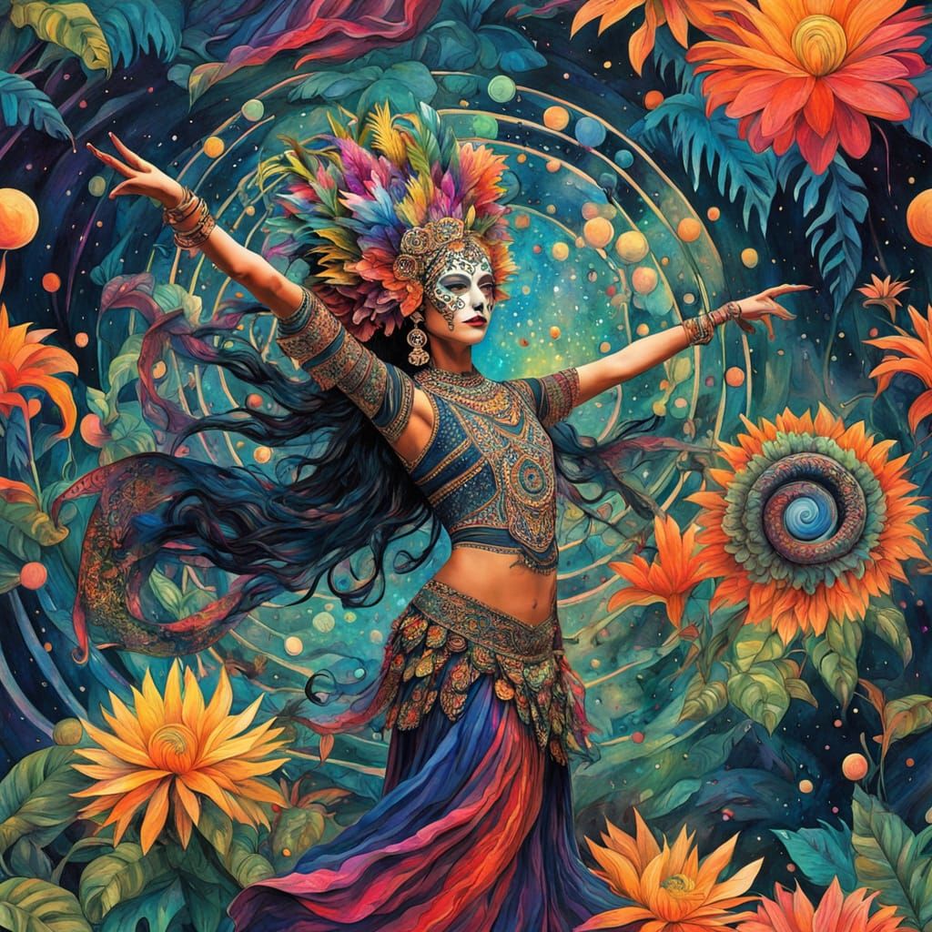 Surreal Garden Party in Psychedelic Art Style