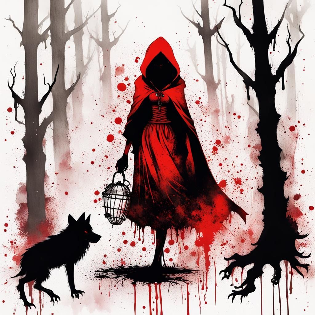 Red Riding Hood: Werewolf in Ink Splatter Art