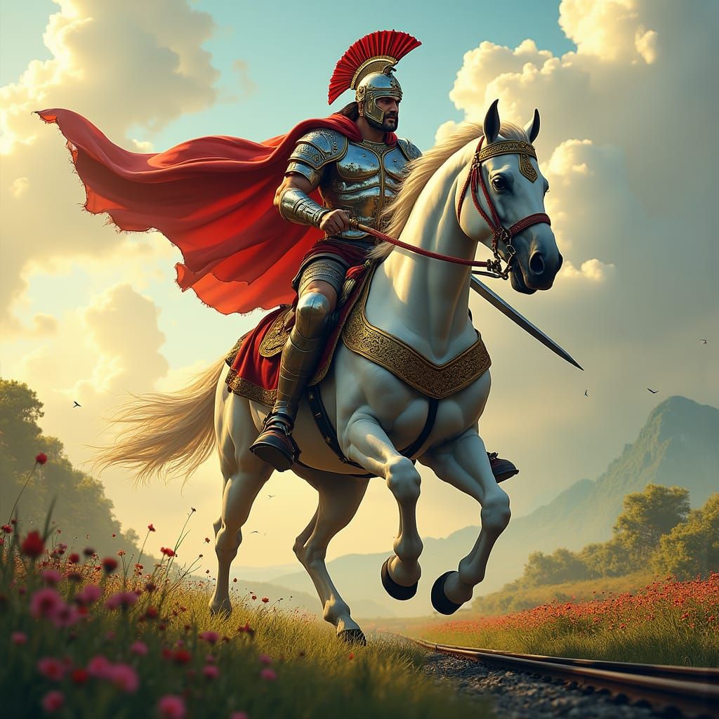 Greek Warrior on White Stallion: Digital Art