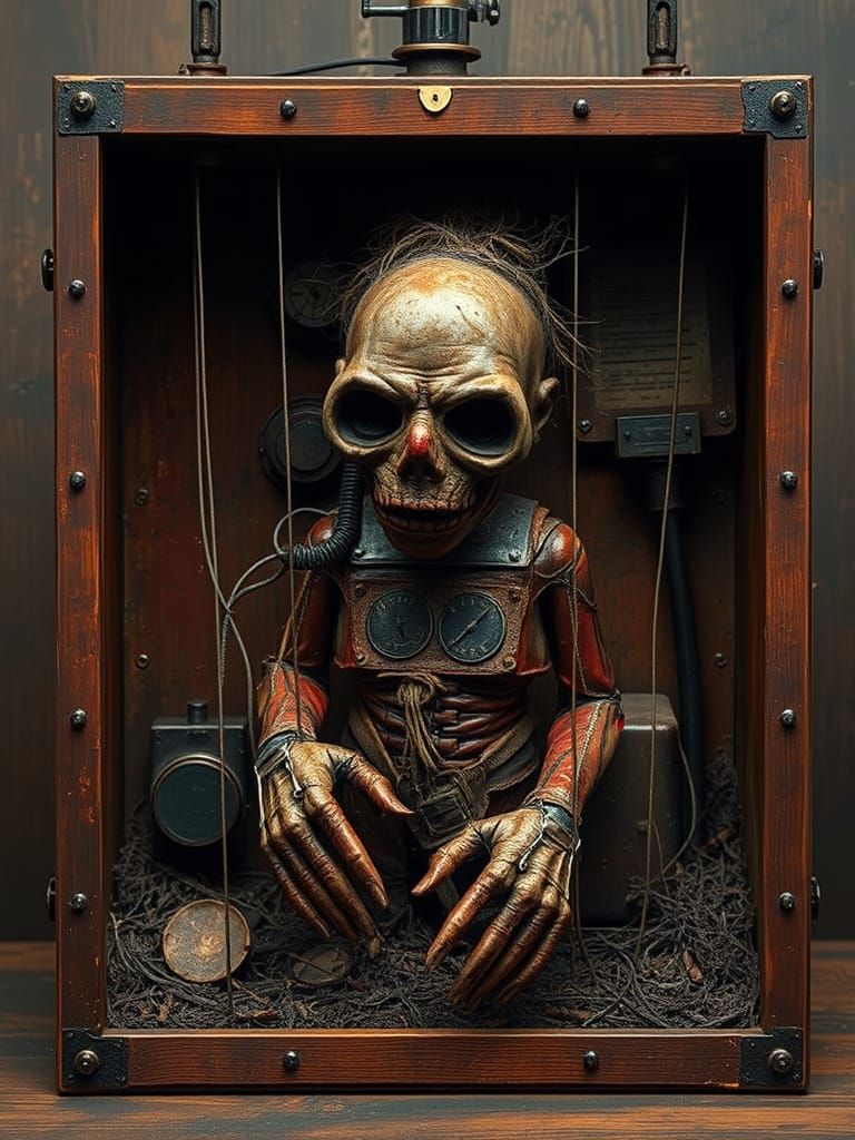 Surreal Meat Puppet in Rust-Hued Industrial Temple