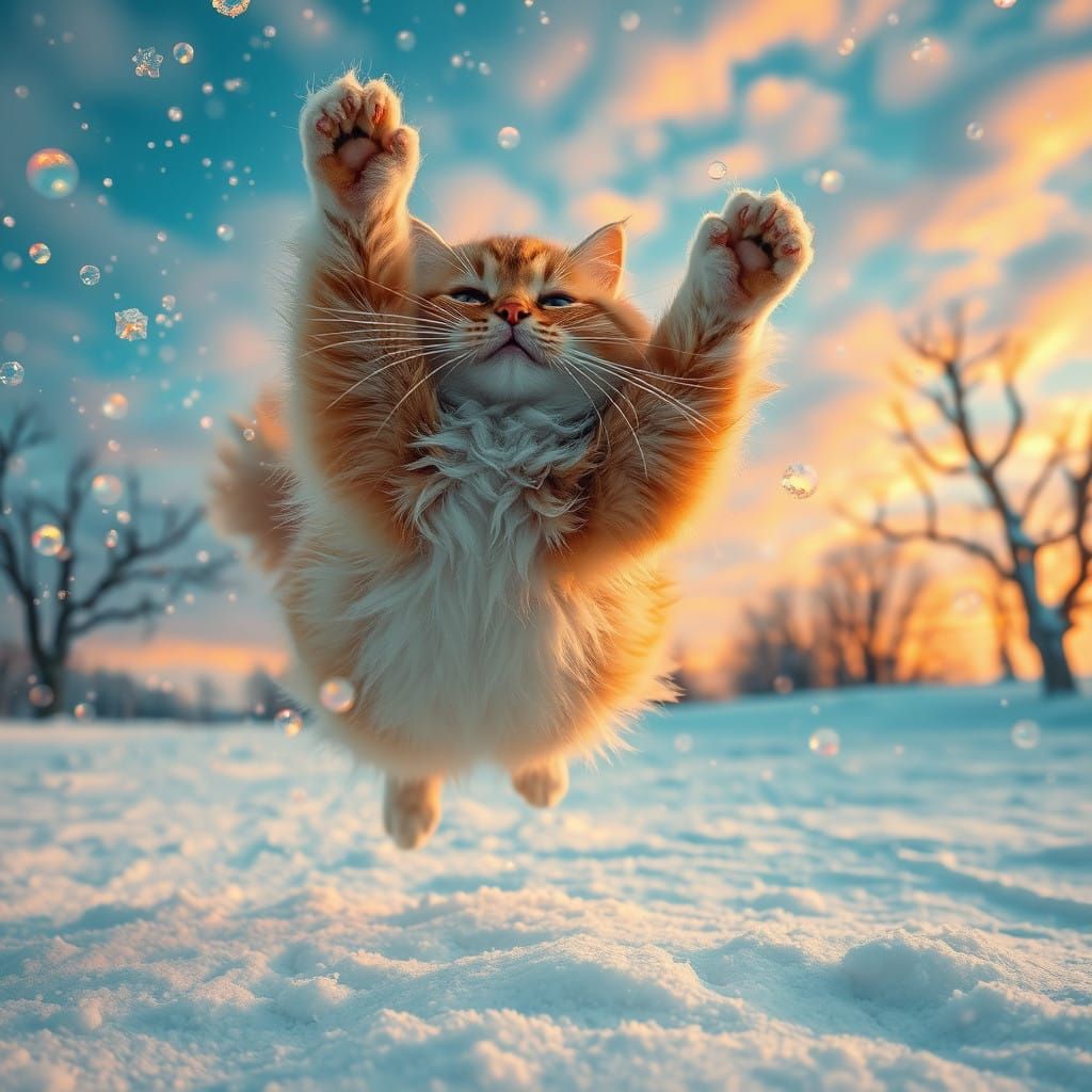 Feline Joy in Vibrant Winter Wonderland