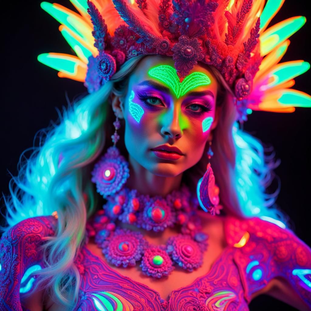 UV Neon Model in Fluorescent Costume