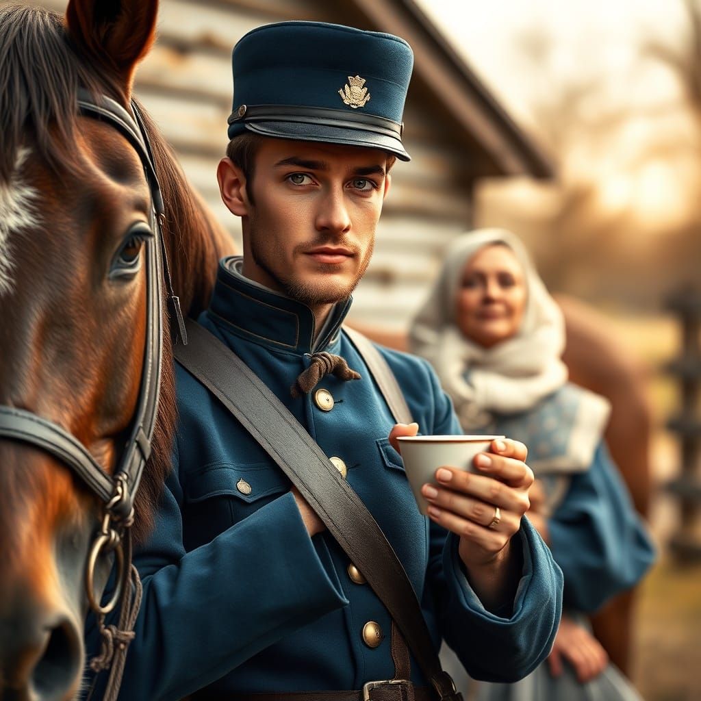 Union Cavalryman's Farewell on Parents' Farm