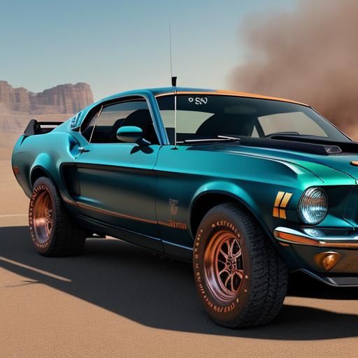 Copper 70s Mustang Cobra on Tracks, Digital Matte Painting