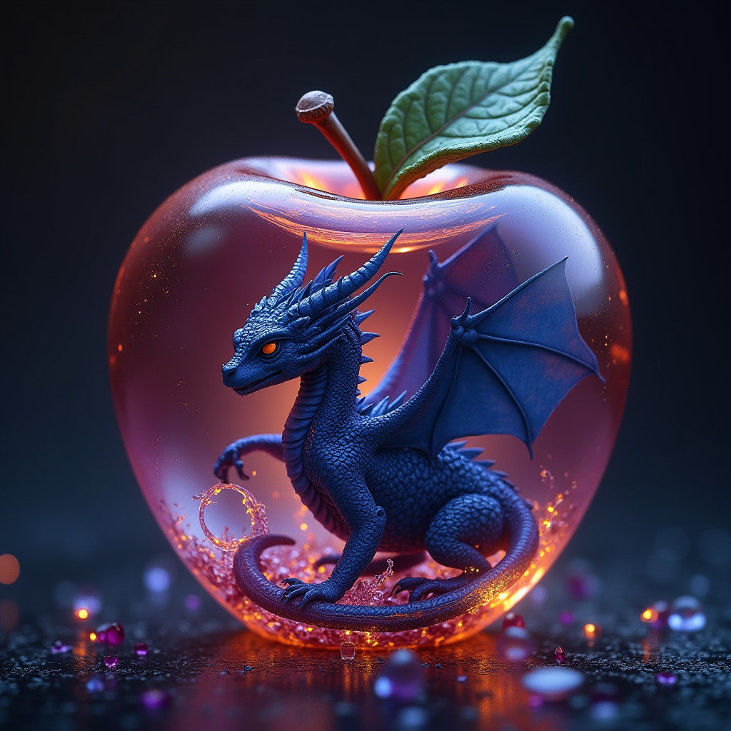 Dragon Inside Glass Apple, Dark Fantasy Art