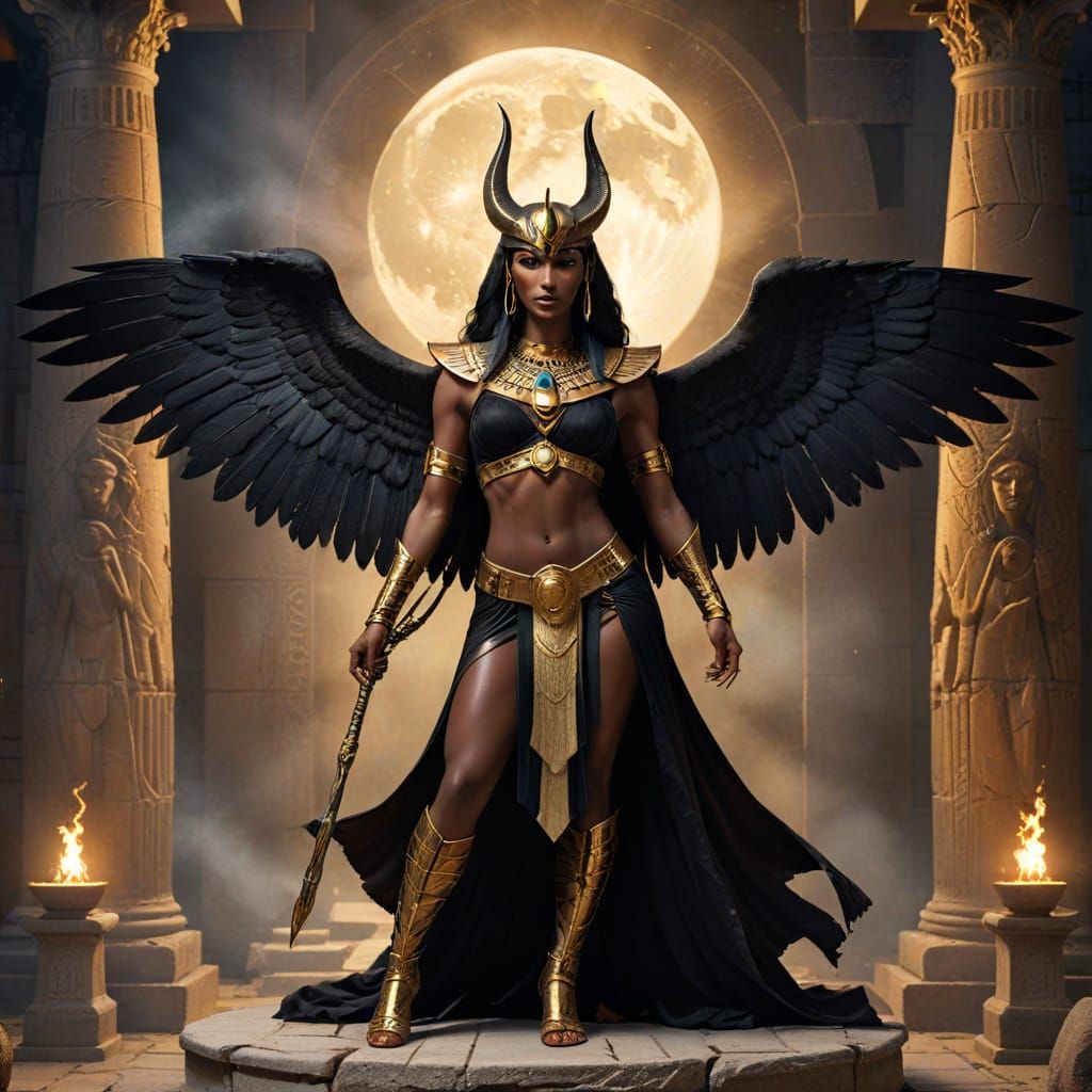 Egyptian Goddess Anubis with Black Wings in Digital Art