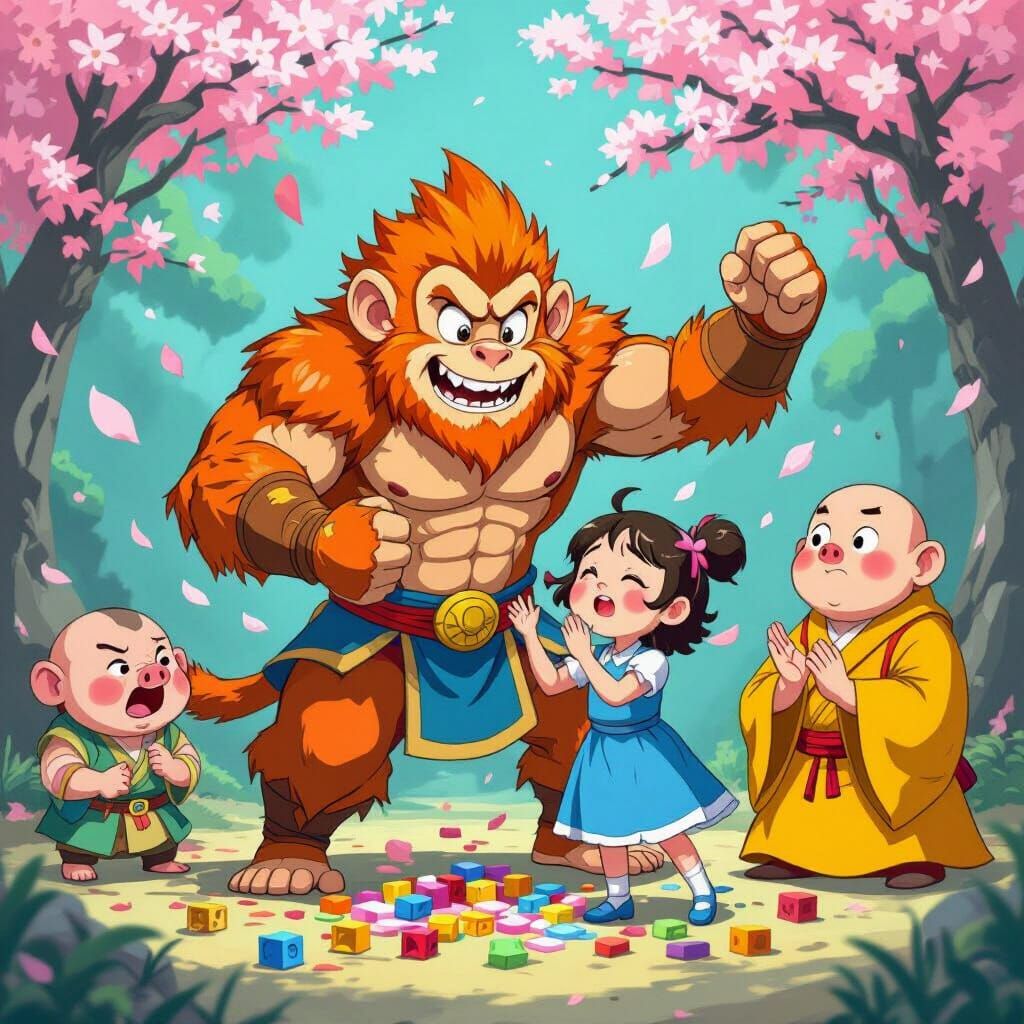 Monkey King Cartoon Chaos with Shattered Bones